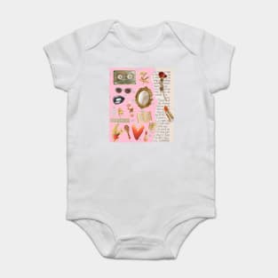 Vintage Old Money Aesthetic Collage Print Barbie Pink Baby Bodysuit